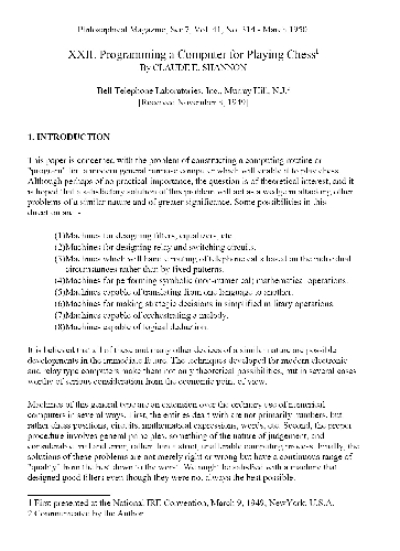 Programming a Computer for Playing Chess